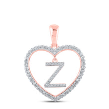  10k Rose Gold Womens Round Diamond Heart Z Letter Pendant 1/4 Cttw