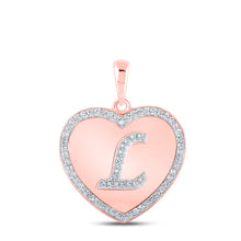  10k Rose Gold Womens Round Diamond Heart L Letter Pendant 1/4 Cttw