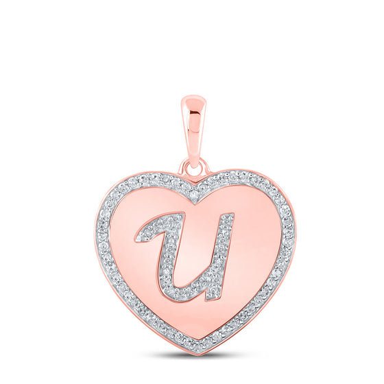10k Rose Gold Womens Round Diamond Heart U Letter Pendant 1/4 Cttw