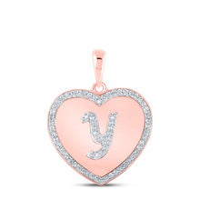 10k Rose Gold Womens Round Diamond Heart Y Letter Pendant 1/4 Cttw