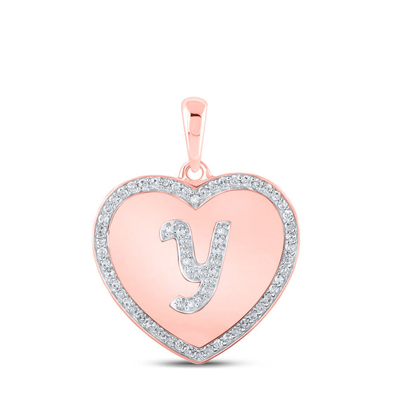 10k Rose Gold Womens Round Diamond Heart Y Letter Pendant 1/4 Cttw