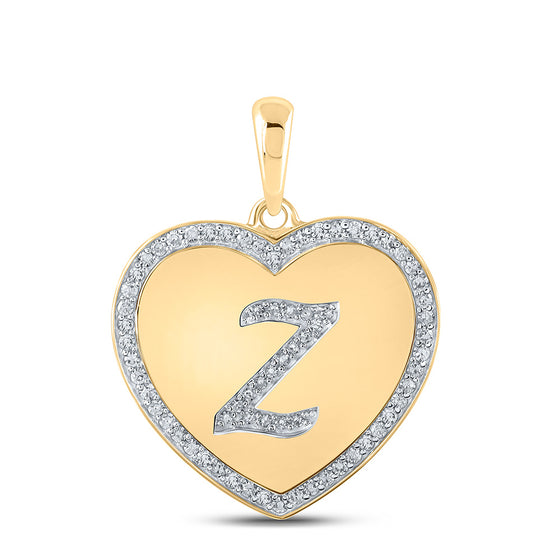 10k Yellow Gold Womens Round Diamond Heart Z Letter Pendant 1/4 Cttw