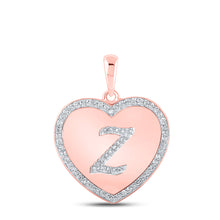  10k Rose Gold Womens Round Diamond Heart Z Letter Pendant 1/4 Cttw