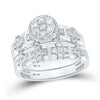 10k White Gold His Hers Round Diamond Cluster Matching Wedding Set 1 Cttw