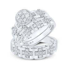  10k White Gold His Hers Round Diamond Cluster Matching Wedding Set 1 Cttw