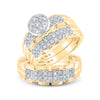 10k Yellow Gold His Hers Round Diamond Cluster Matching Wedding Set 1 Cttw