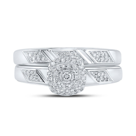 10k White Gold Round Diamond Halo Bridal Wedding Ring Band Set 1/6 Cttw