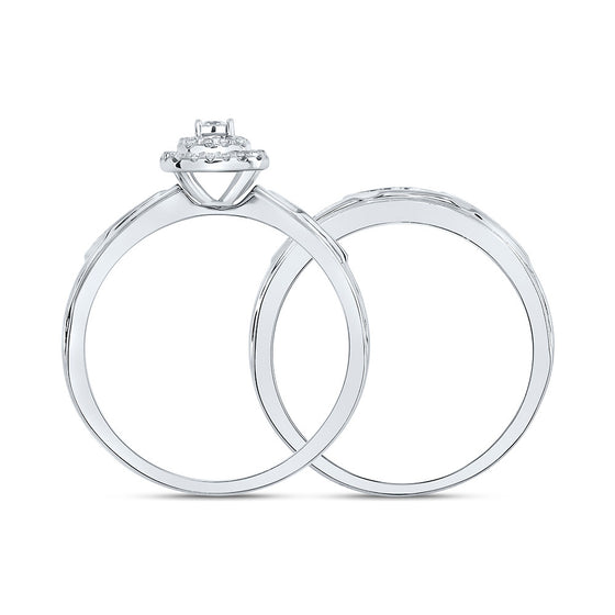 10k White Gold Round Diamond Halo Bridal Wedding Ring Band Set 1/6 Cttw
