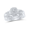 10k White Gold Round Diamond Halo Bridal Wedding Ring Band Set 1/6 Cttw