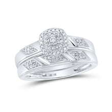  10k White Gold Round Diamond Halo Bridal Wedding Ring Band Set 1/6 Cttw