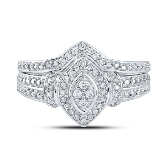 10k White Gold Round Diamond Bridal Wedding Ring Band Set 1/5 Cttw