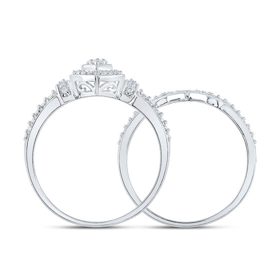10k White Gold Round Diamond Bridal Wedding Ring Band Set 1/5 Cttw