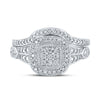 10k White Gold Round Diamond Cluster Bridal Wedding Ring Band Set 1/5 Cttw