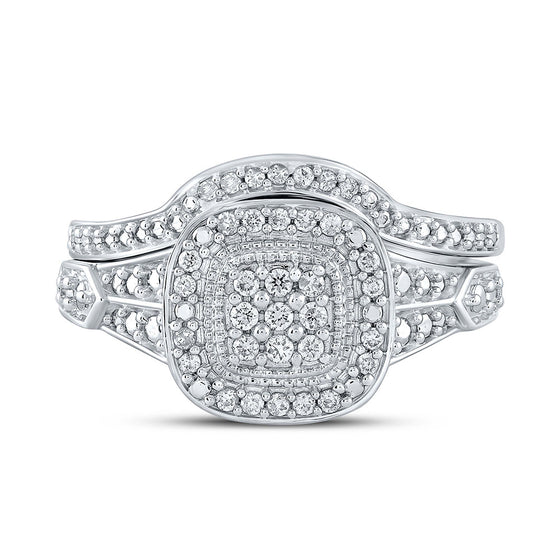 10k White Gold Round Diamond Cluster Bridal Wedding Ring Band Set 1/5 Cttw