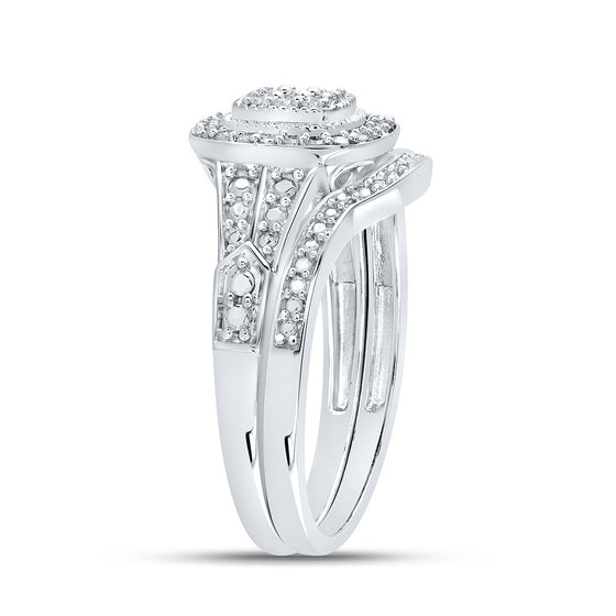 10k White Gold Round Diamond Cluster Bridal Wedding Ring Band Set 1/5 Cttw