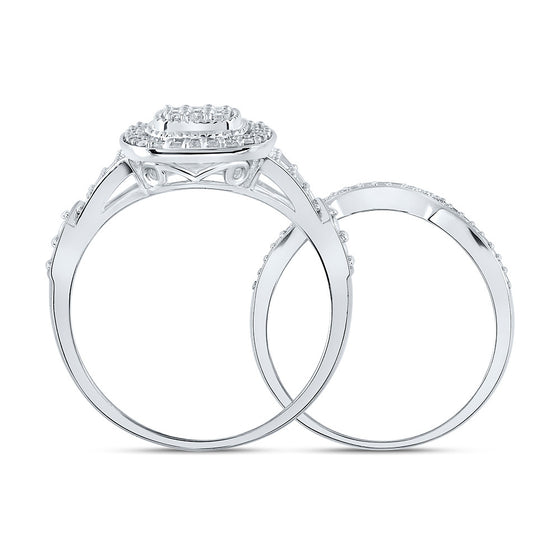 10k White Gold Round Diamond Cluster Bridal Wedding Ring Band Set 1/5 Cttw