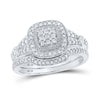 10k White Gold Round Diamond Cluster Bridal Wedding Ring Band Set 1/5 Cttw