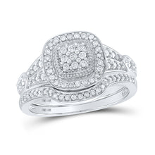  10k White Gold Round Diamond Cluster Bridal Wedding Ring Band Set 1/5 Cttw