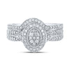 10k White Gold Round Diamond Halo Cluster Bridal Wedding Ring Band Set 1/5 Cttw