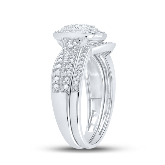 10k White Gold Round Diamond Halo Cluster Bridal Wedding Ring Band Set 1/5 Cttw