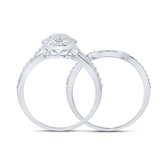 10k White Gold Round Diamond Halo Cluster Bridal Wedding Ring Band Set 1/5 Cttw