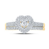 10k Yellow Gold Round Diamond Heart Bridal Wedding Ring Band Set 1/3 Cttw