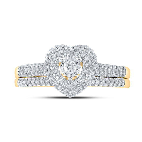 10k Yellow Gold Round Diamond Heart Bridal Wedding Ring Band Set 1/3 Cttw