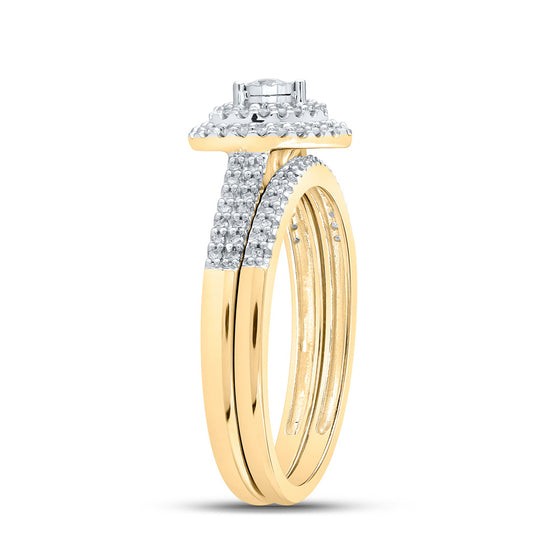 10k Yellow Gold Round Diamond Heart Bridal Wedding Ring Band Set 1/3 Cttw