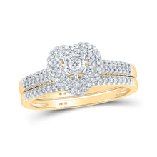  10k Yellow Gold Round Diamond Heart Bridal Wedding Ring Band Set 1/3 Cttw