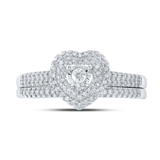 10k White Gold Round Diamond Bridal Wedding Ring Band Set 1/3 Cttw