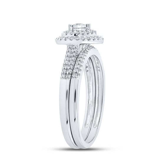 10k White Gold Round Diamond Bridal Wedding Ring Band Set 1/3 Cttw