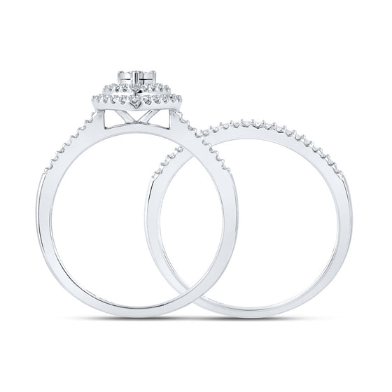 10k White Gold Round Diamond Bridal Wedding Ring Band Set 1/3 Cttw