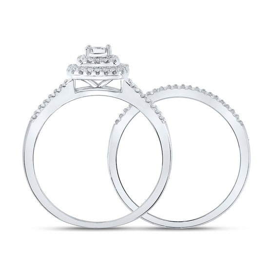 10k White Gold Round Diamond Halo Bridal Wedding Ring Band Set 1/4 Cttw