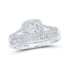 10k White Gold Round Diamond Halo Bridal Wedding Ring Band Set 1/4 Cttw