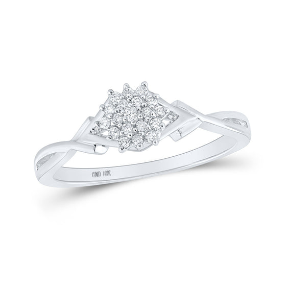 10k White Gold Womens Round Diamond Cluster Ring 1/10 Cttw