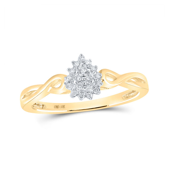 10k Yellow Gold Womens Round Diamond Teardrop Cluster Ring 1/10 Cttw