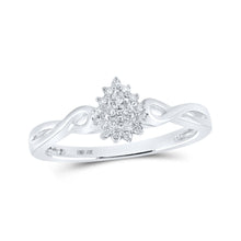  10k White Gold Womens Round Diamond Teardrop Cluster Ring 1/10 Cttw