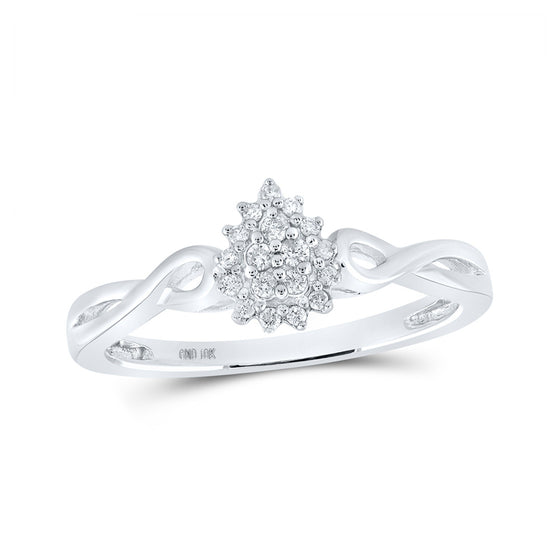 10k White Gold Womens Round Diamond Teardrop Cluster Ring 1/10 Cttw
