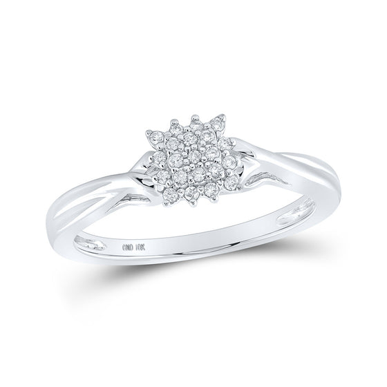 10k White Gold Womens Round Diamond Cluster Ring 1/10 Cttw