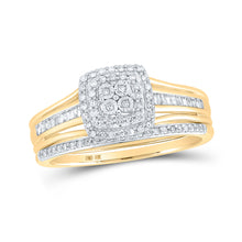  10k Yellow Gold Round Diamond Halo Bridal Wedding Ring Band Set 1/4 Cttw