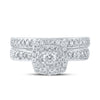 10k White Gold Round Diamond Halo Bridal Wedding Ring Band Set 3/4 Cttw
