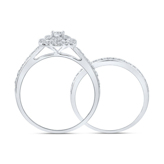 10k White Gold Round Diamond Halo Bridal Wedding Ring Band Set 3/4 Cttw