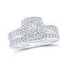 10k White Gold Round Diamond Halo Bridal Wedding Ring Band Set 3/4 Cttw