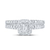 10k White Gold Emerald Diamond Halo Bridal Wedding Ring Band Set 3/4 Cttw