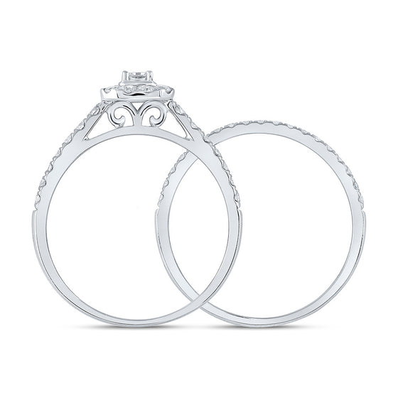 10k White Gold Emerald Diamond Halo Bridal Wedding Ring Band Set 3/4 Cttw