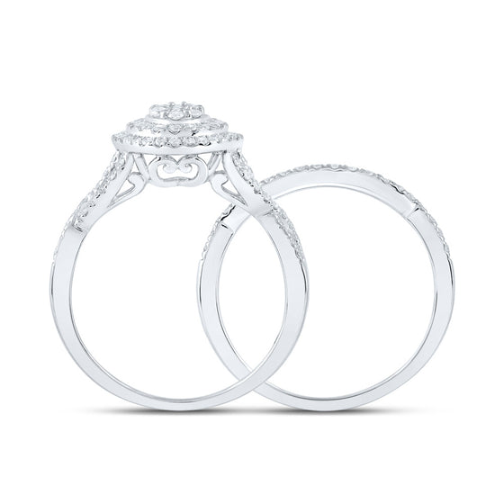 10k White Gold Round Diamond Oval Bridal Wedding Ring Band Set 3/4 Cttw