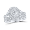 10k White Gold Round Diamond Oval Bridal Wedding Ring Band Set 3/4 Cttw