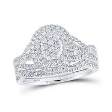  10k White Gold Round Diamond Oval Bridal Wedding Ring Band Set 3/4 Cttw