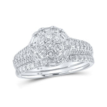  10k White Gold Round Diamond Halo Cluster Bridal Wedding Ring Band Set 1 Cttw