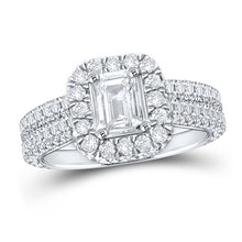  14k White Gold Emerald Diamond Halo Bridal Wedding Ring Band Set 2-1/2 Cttw